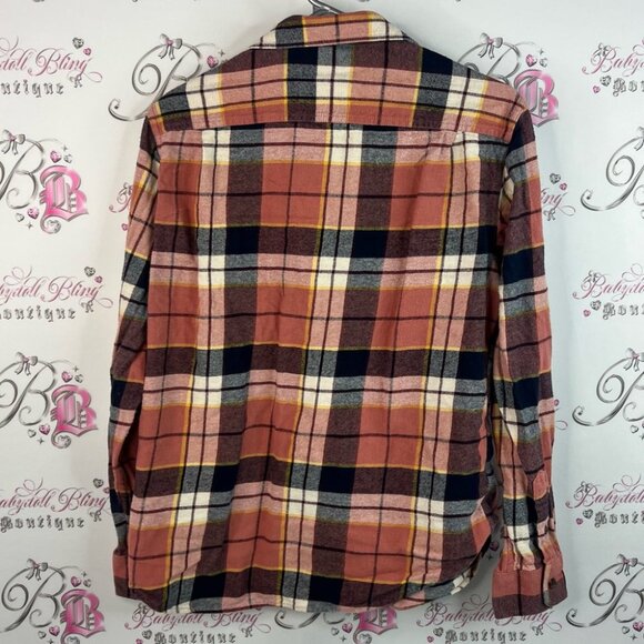 Old Navy button down Plaid Shirt in orange Red, Black, and Yellow - Picture 2 of 12